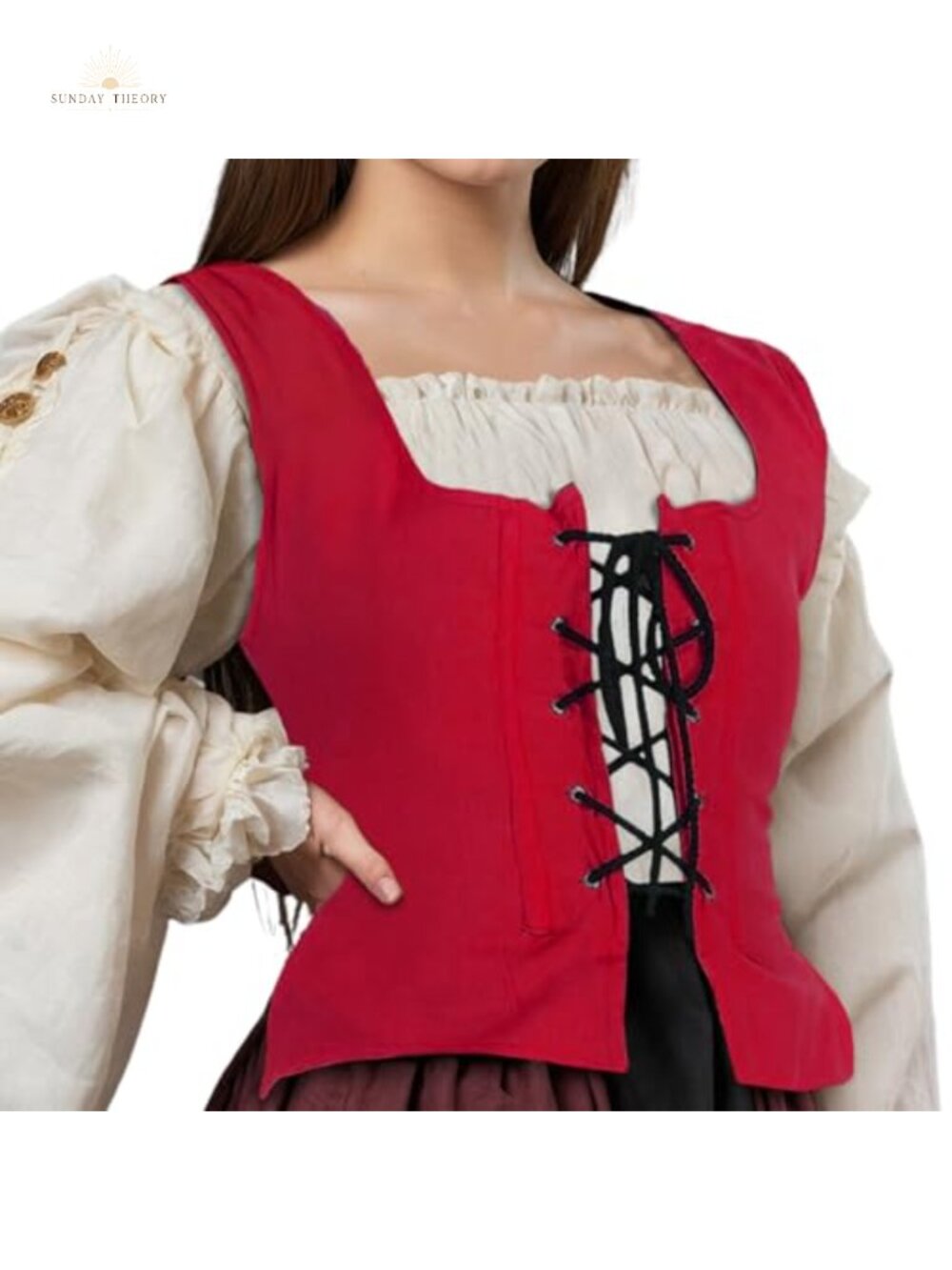 Reversible Renaissance Pirate Corset Bodice Costume Top Rayon Lace-Up